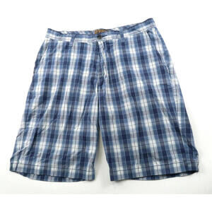 Blue by Pronto Uomo Mens Blue White Plaid Khaki Chino Shorts Size 35